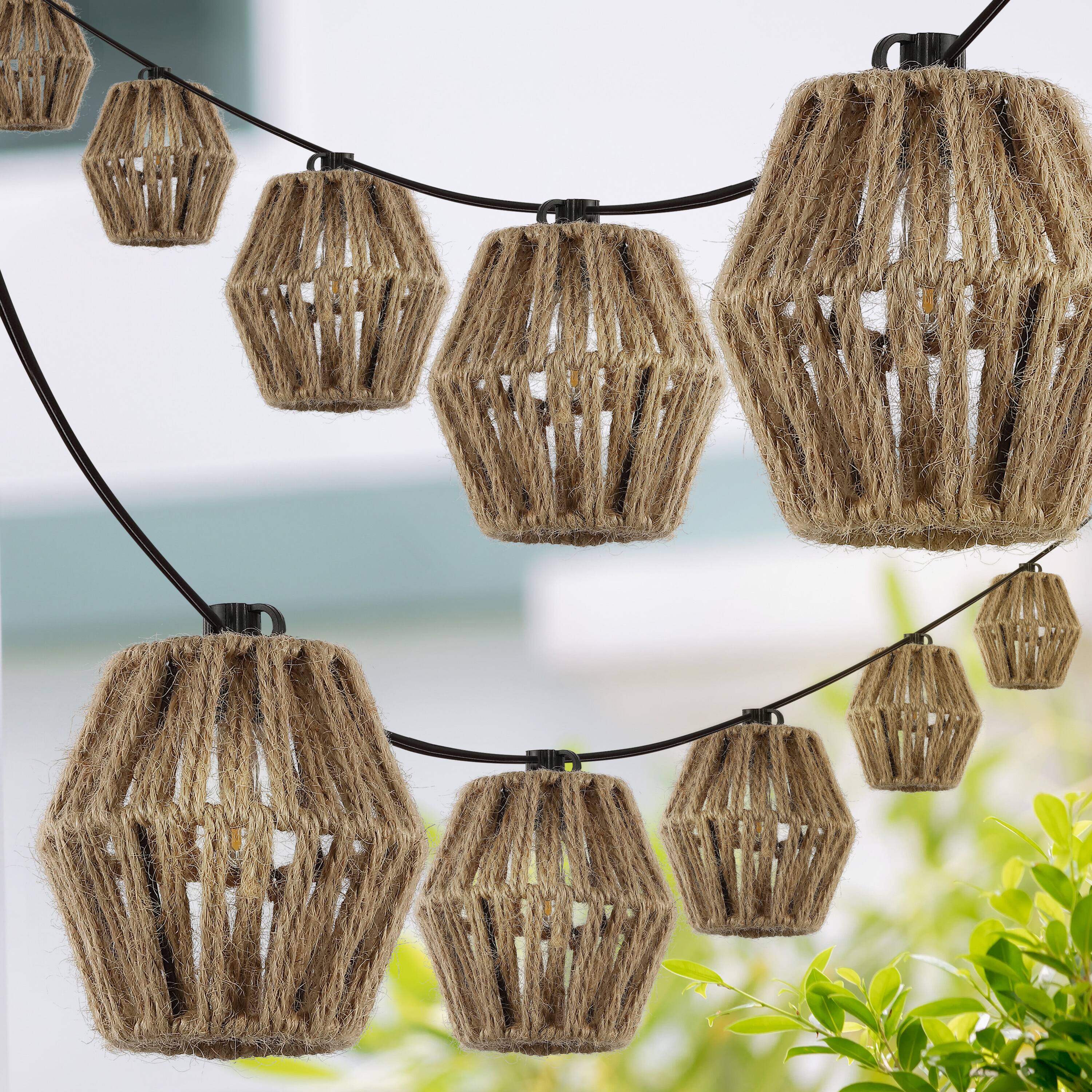 Alt View 4. Jonathan Y - Samara 10-Light Indoor/Outdoor 10 ft. Mid-Century Classic LED C7 Lantern Hemp Rope Shaded String Lights, Brown - Brown.
