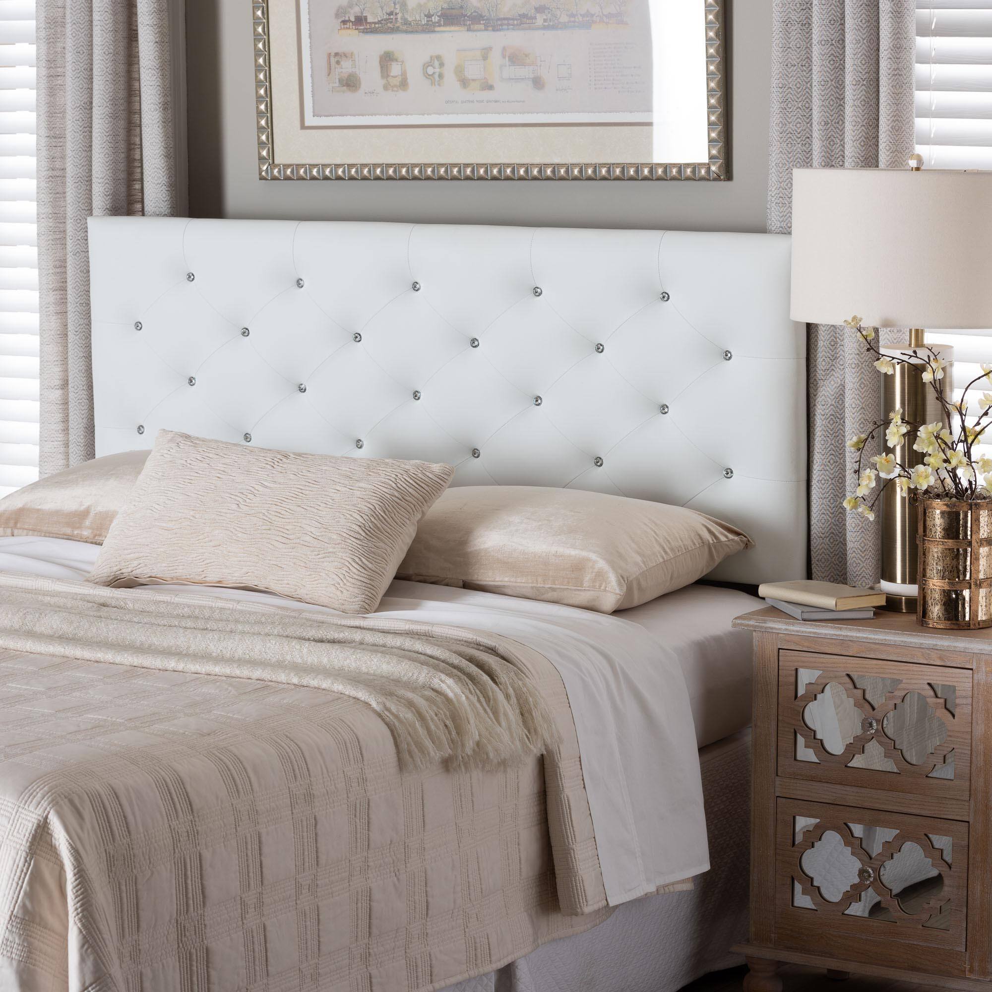 Back. Baxton Studio - Viviana Modern and Contemporary Faux Leather Upholstered Button-tufted Queen Size Headboard - White.
