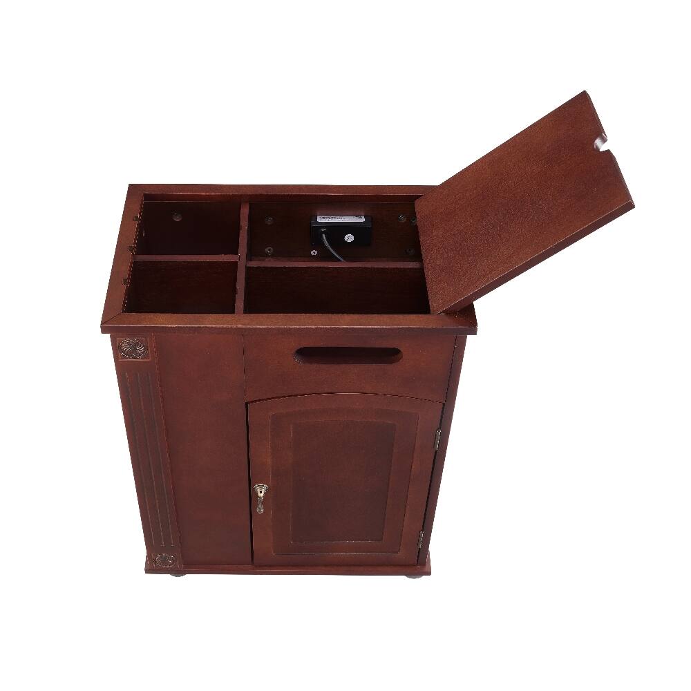 Alt View 8. Loheer - Loheer Powered End Table Narrow Side Table with Charging Station Red Walnut Bedside Table with Wheels - Red Walnut.