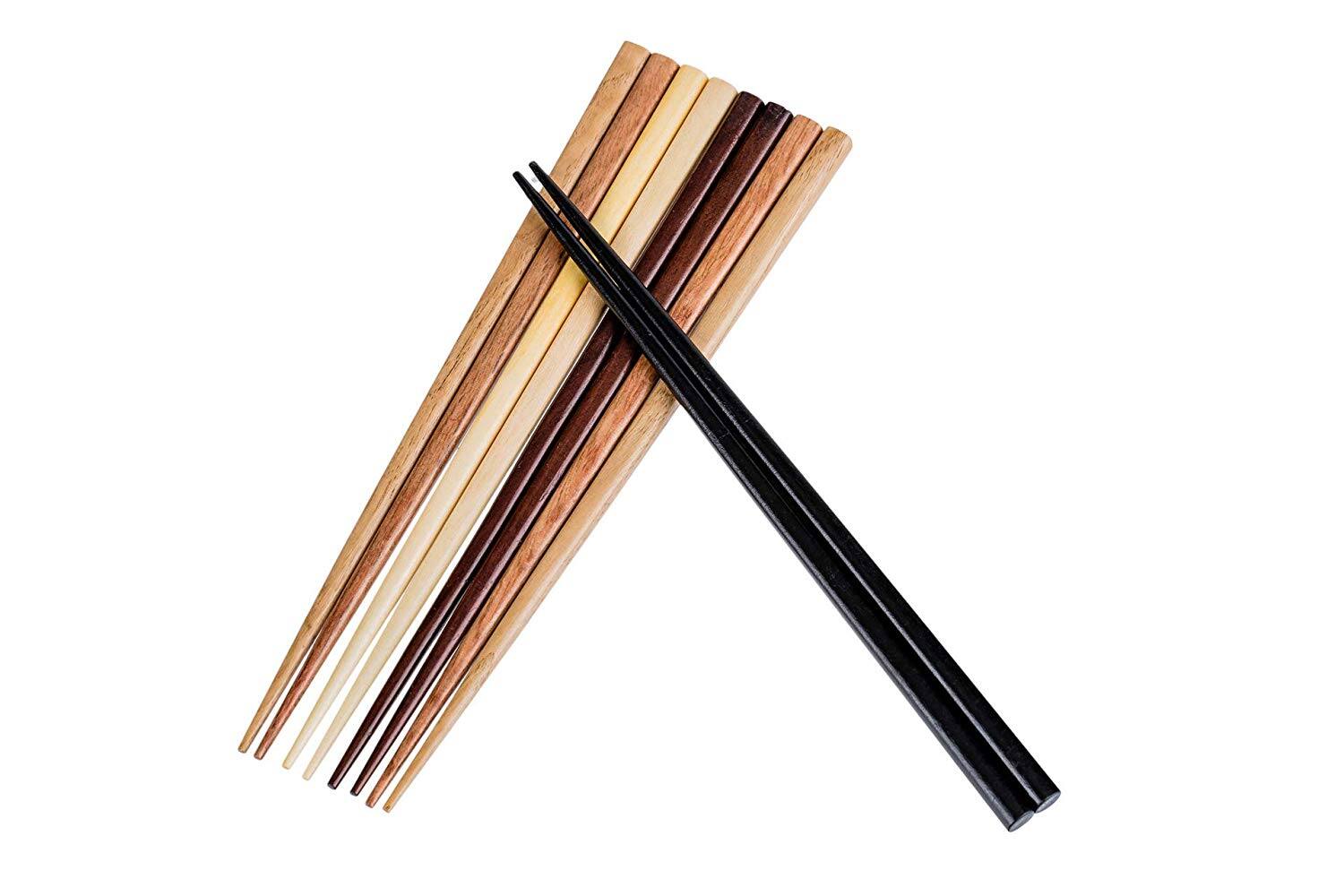 Angle. Heim Concept - Heim Concept 5 Pair Organic Basic Hardwood Japanese Reusable Wood Chopsticks - Brown.