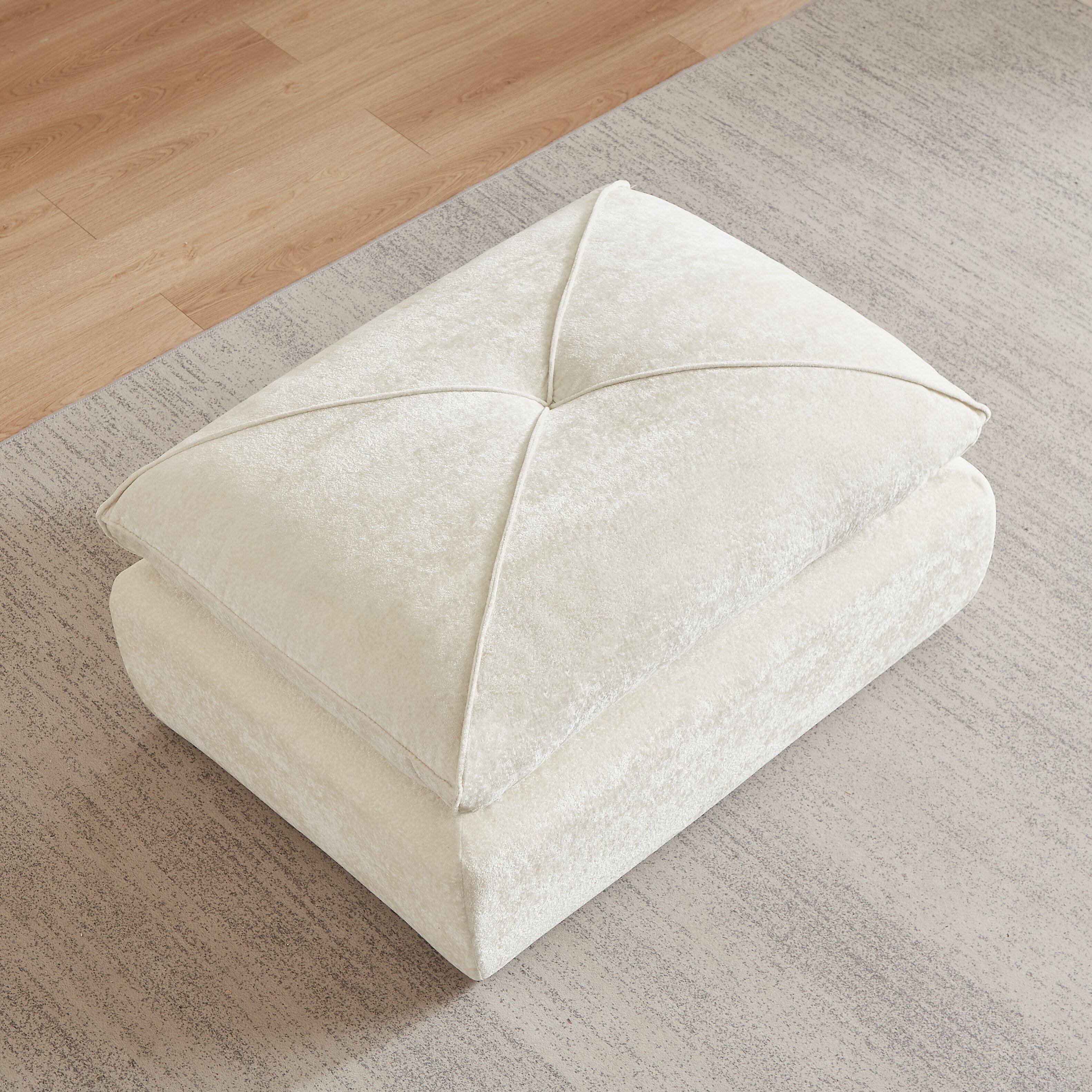 Back. Loheer - Loheer 42 Inch Large Chenille Ottoman Modern Minimalist Sofa Footrest for Living Room - Beige.