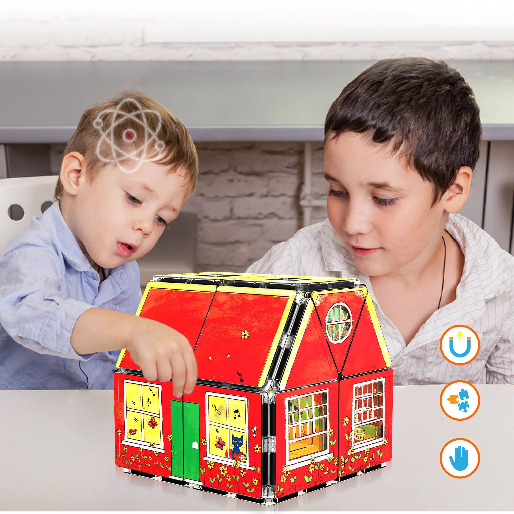 Alt View 5. PicassoTiles - PICASSO-TILES 24 PC Pete The Cat Magnetic Tile House Set Magnetic Tiles, Building Blocks, STEM Toys for Kids 3+.