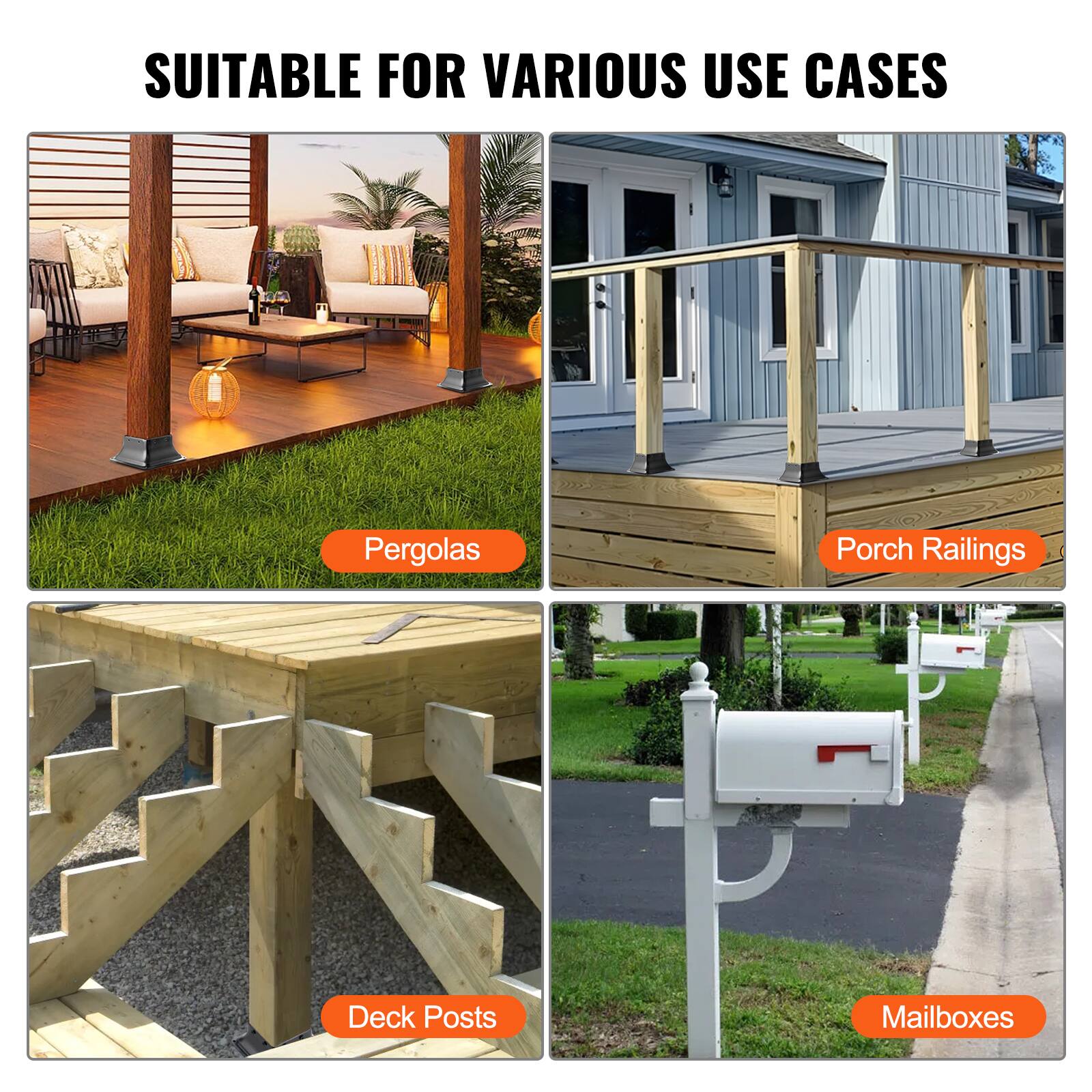 SUITABLE FOR VARIOUS USE CASES

- Pergolas
- Porch Railings
- Deck Posts
- Mailboxes