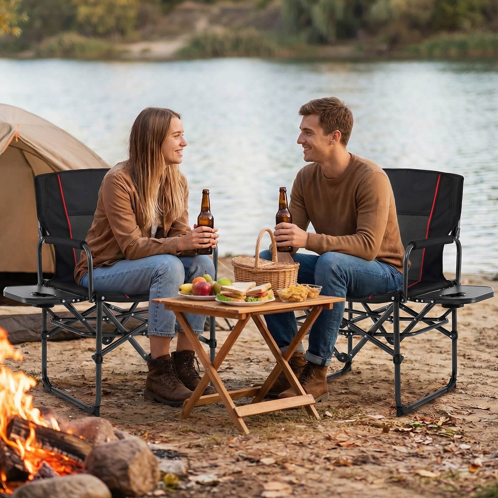Alt View 1. Costway - Costway Folding Camping Chair with Side Table & Cup Holder, Carrying Bag for Picnic, Beach - Black.