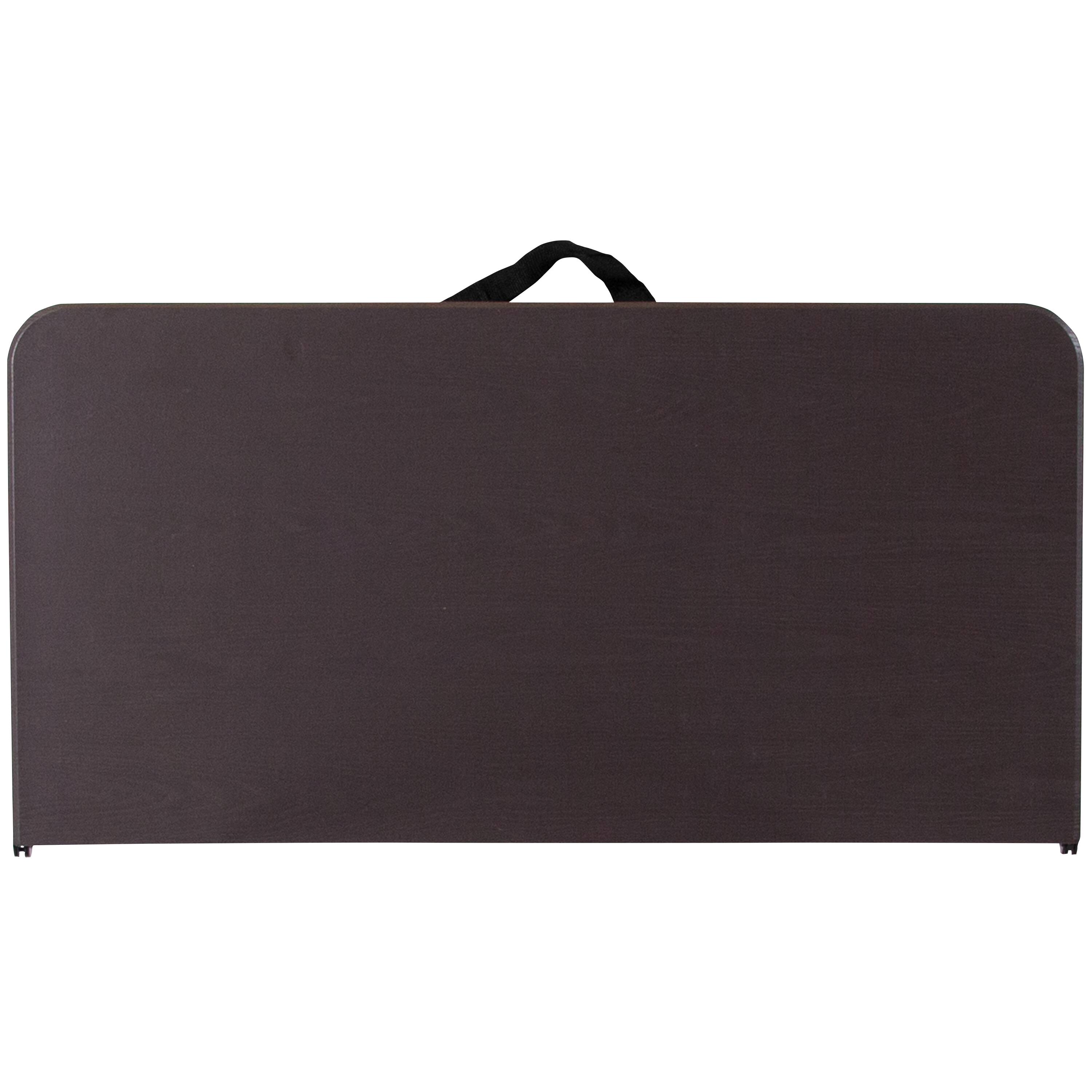 Alt View 7. Emma + Oliver - 2.83-Foot Square Bi-Fold Plastic Folding Table with Carrying Handle - Brown.