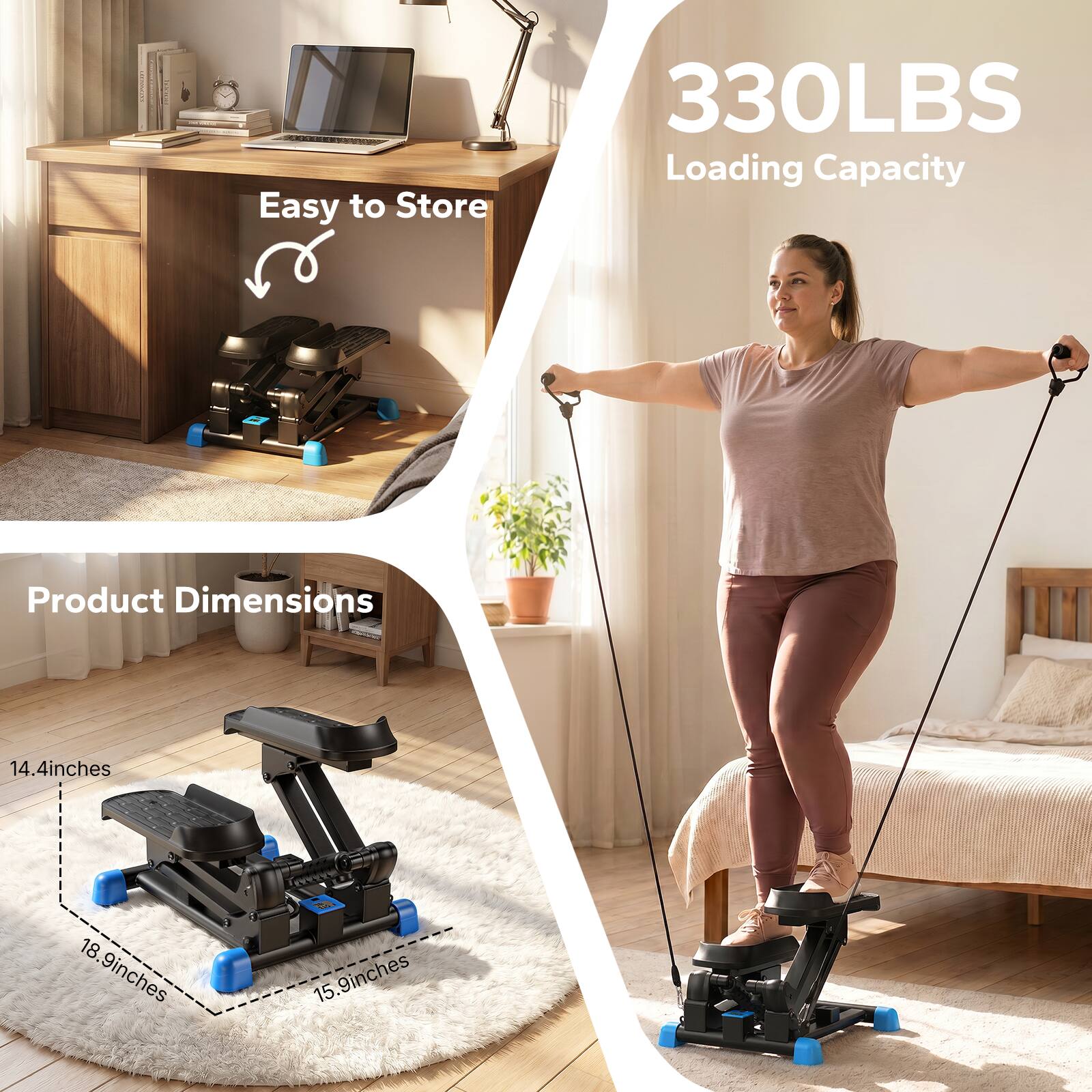 Easy to Store  
330LBS Loading Capacity  
Product Dimensions  
14.4 inches  
18.9 inches  
15.9 inches