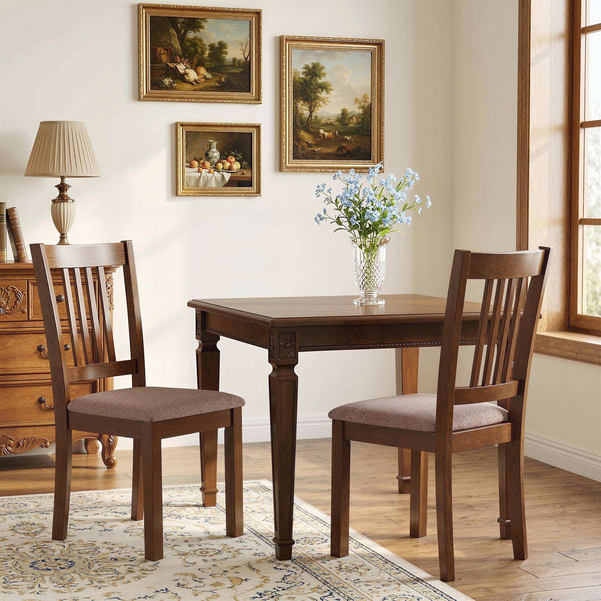 Alt View 1. Homcom - Chairs Set of 2, Upholstered Kitchen Chairs with Rubberwood Frame - Walnut, Taupe.