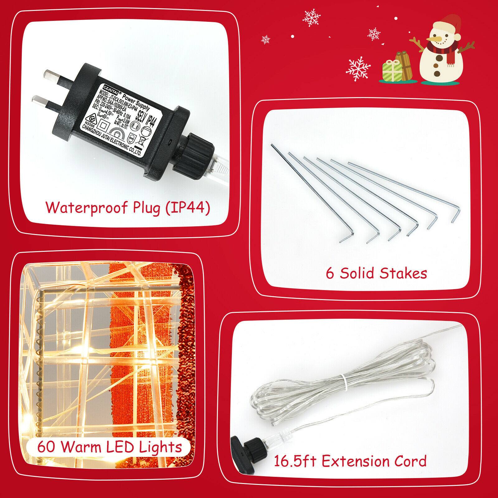 The image shows a variety of electronic products, including a waterproof plug (IP44), 6 solid stakes, 60 warm LED lights, and a 16.5 ft extension cord. The products are displayed in a visually appealing manner, with each item accompanied by a description. The image likely serves as an advertisement for these electronic products, showcasing their features and benefits to potential customers.