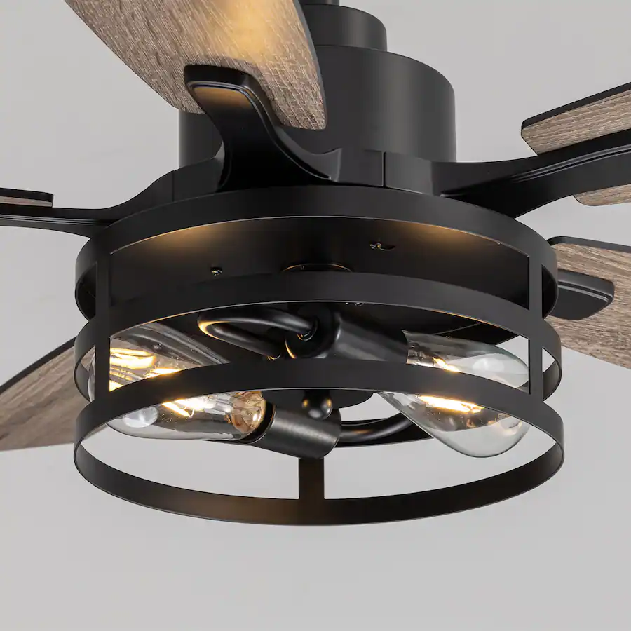 Siljoy 42 Inch Rustic Cage Ceiling Fan 5 Blades Industrial Metal Design ...