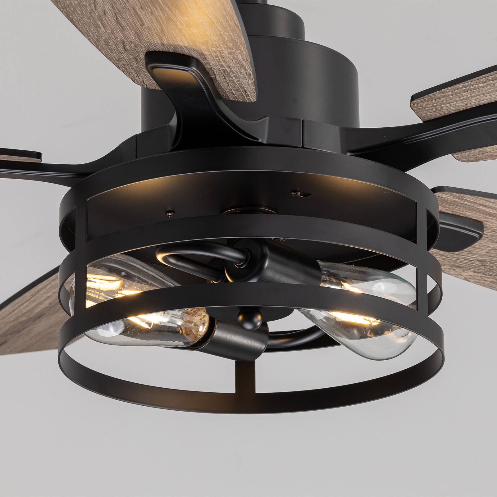 Alt View 5. Siljoy - 42-Inch Rustic Cage Ceiling Fan 5 Blades Industrial Metal Design App & Remote Control for Living Room Bedroom Patio - Black.