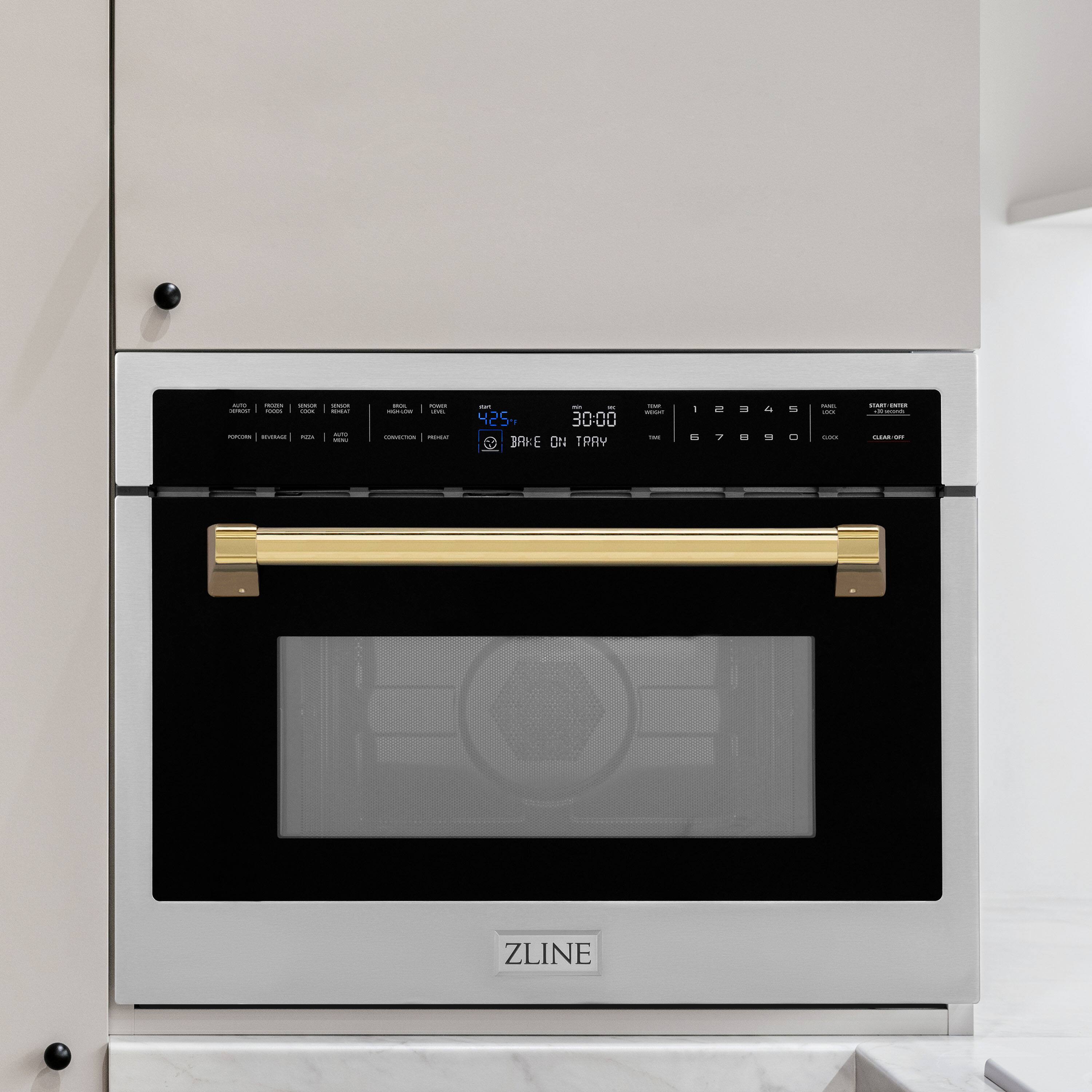 Alt View 11. ZLINE - Autograph Edition 24" 1.6 cu ft. Built-in Convection Microwave Oven in Stainless Steel and Polished Gold Accents - Stainless steel.