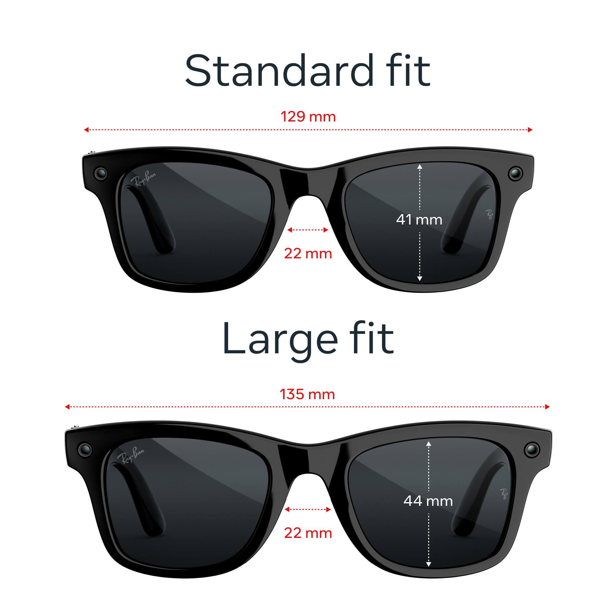 Standard fit  
129 mm  
41 mm  
22 mm  

Large fit  
135 mm  
44 mm  
22 mm