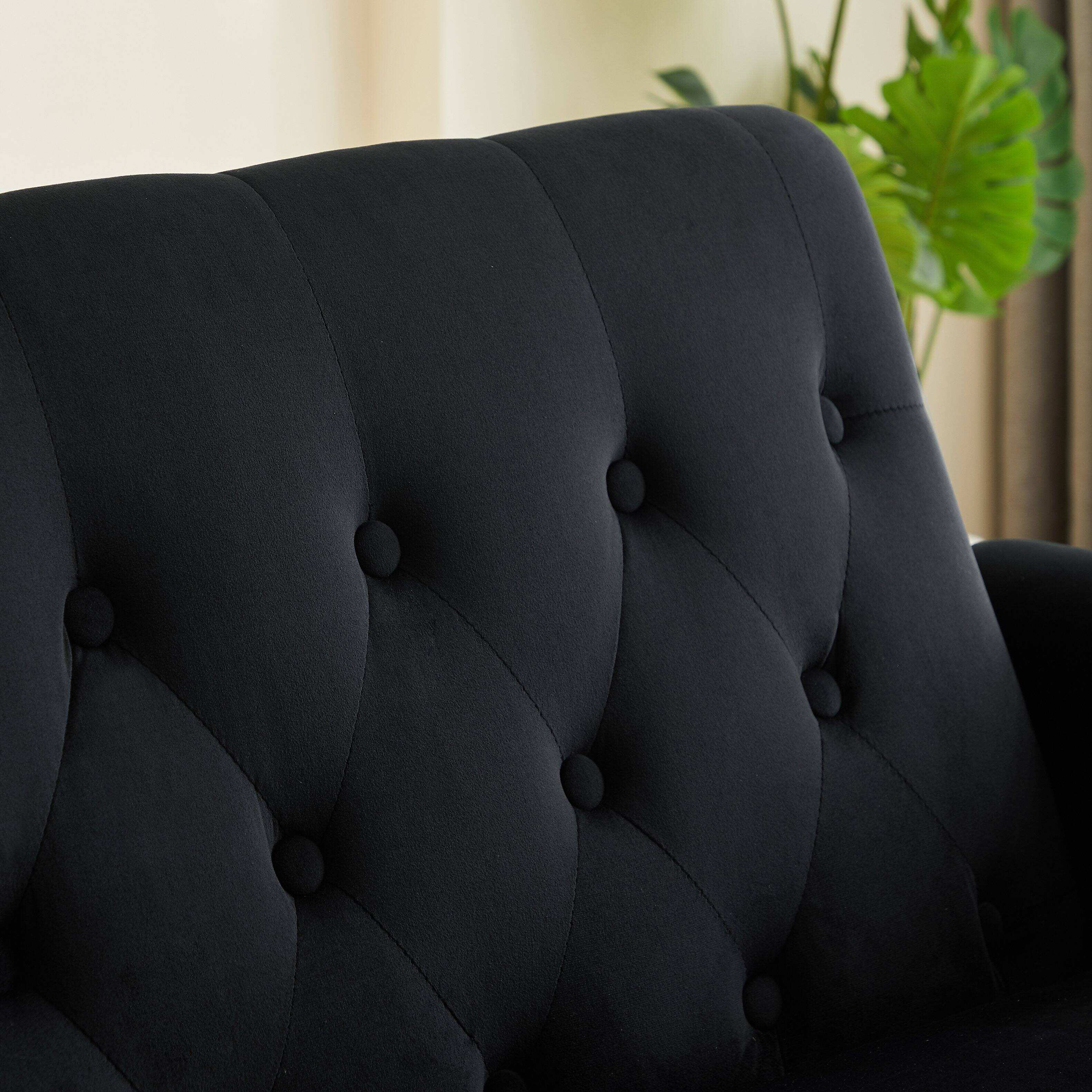 Alt View 7. Tiramisubest - Modern Velvet Convertible Loveseat Sleeper Sofa with 2 Lumbar Pillows,Adjustable Pull-Out Bed,Removable Armrest,Black - Black.