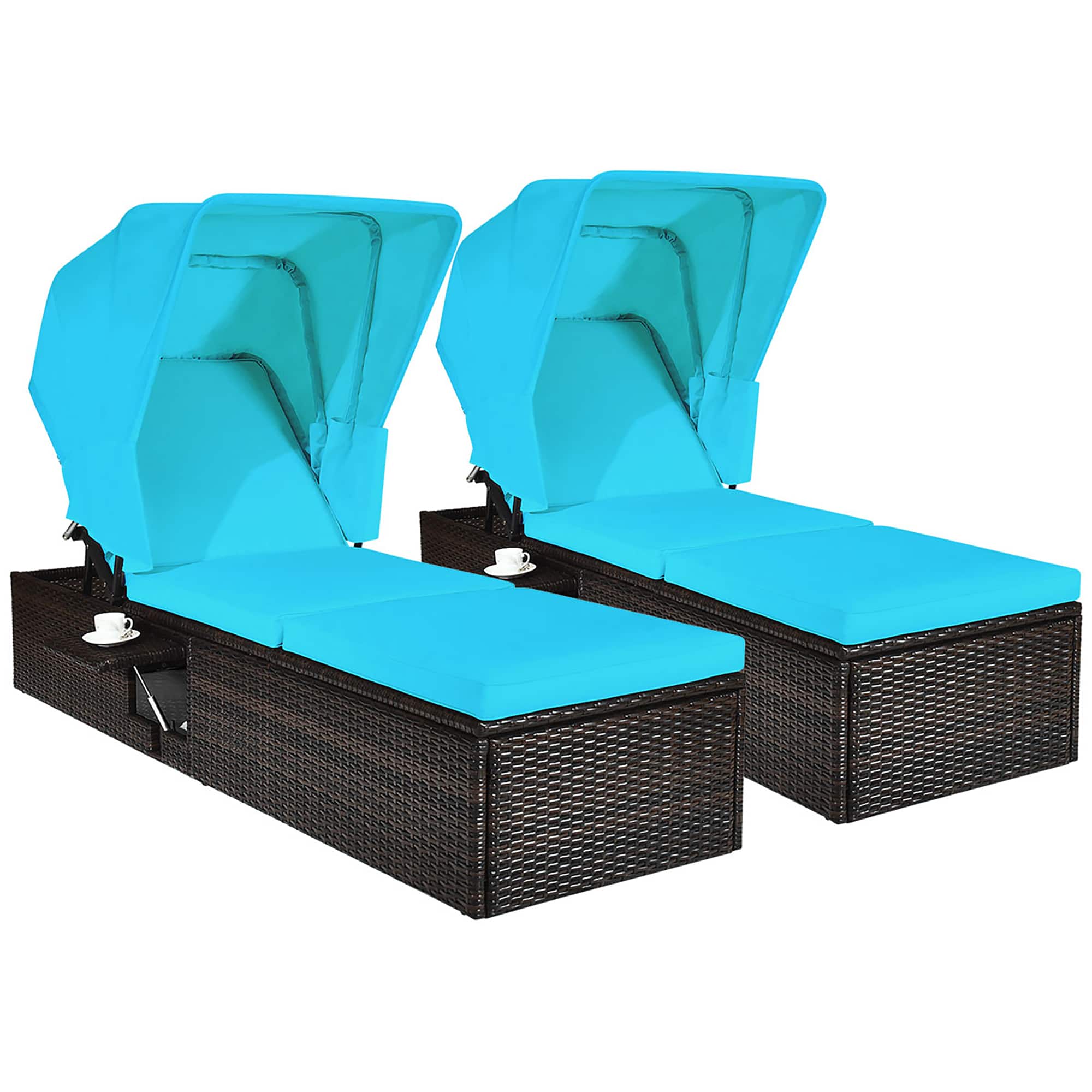 Costway - 2PCS Patio Rattan Lounge Chair Chaise Cushioned Top Canopy Adjustable - Turquoise price history on PriceWatchPro