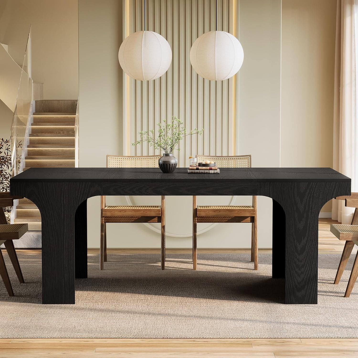 Alt View 3. Tribesigns - 71-Inch Farmhouse Dining Table with Arched Design for 6-8, Black - Black.