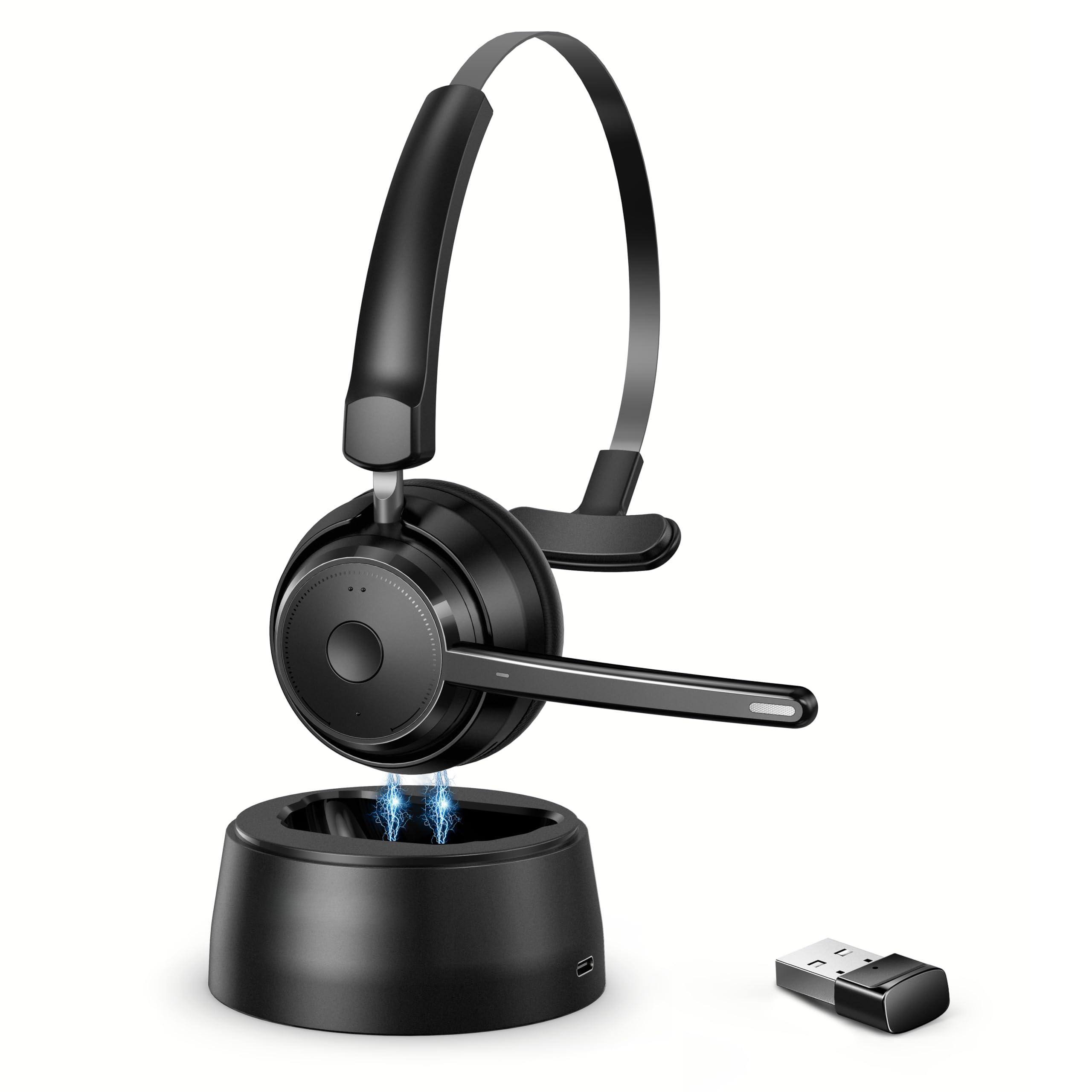 VEGA AUTOMOTIVE - Headset Headphone With Ai Noise canceling Microphone On Ear Dongle For Computer Office - Black
