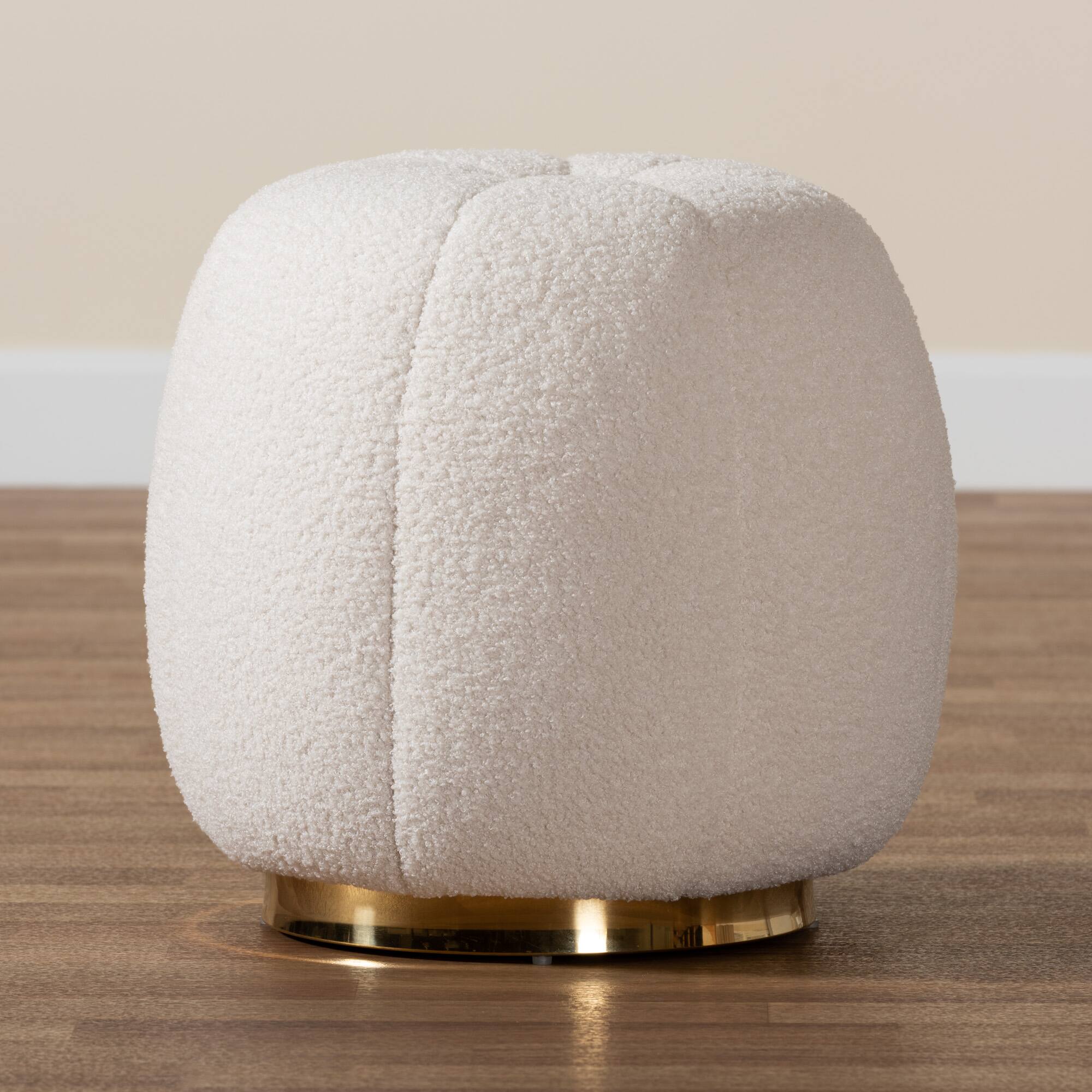 Alt View 2. Baxton Studio - Raelynn Modern and Contemporary Boucle Upholstered and Gold Metal Ottoman - Ivory.