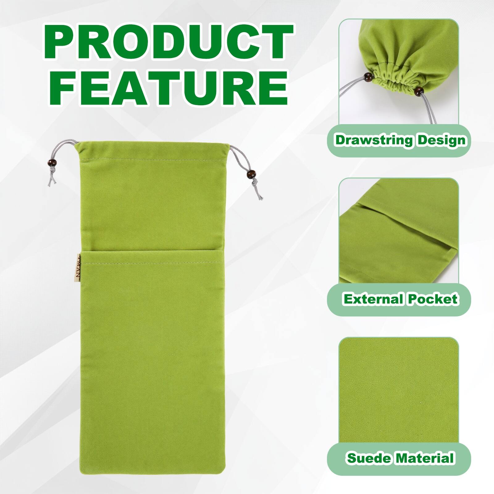 PRODUCT FEATURE

- Drawstring Design
- External Pocket
- Suede Material