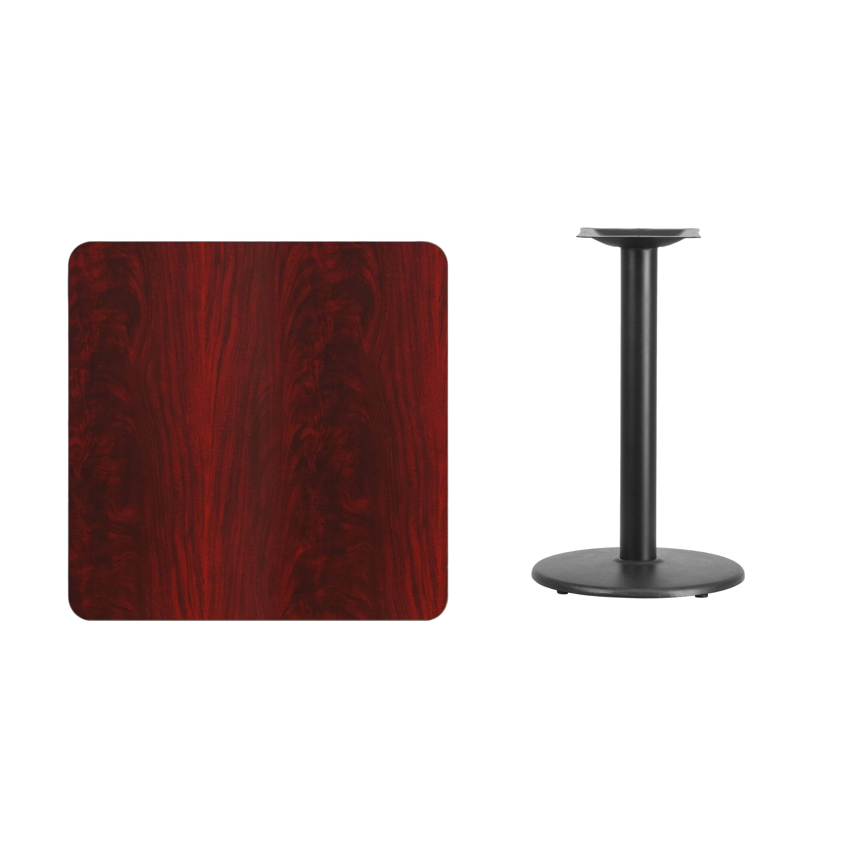 Alt View 2. Emma + Oliver - 30" Square Laminate Table Top with 18" Round Table Height Base - Mahogany.