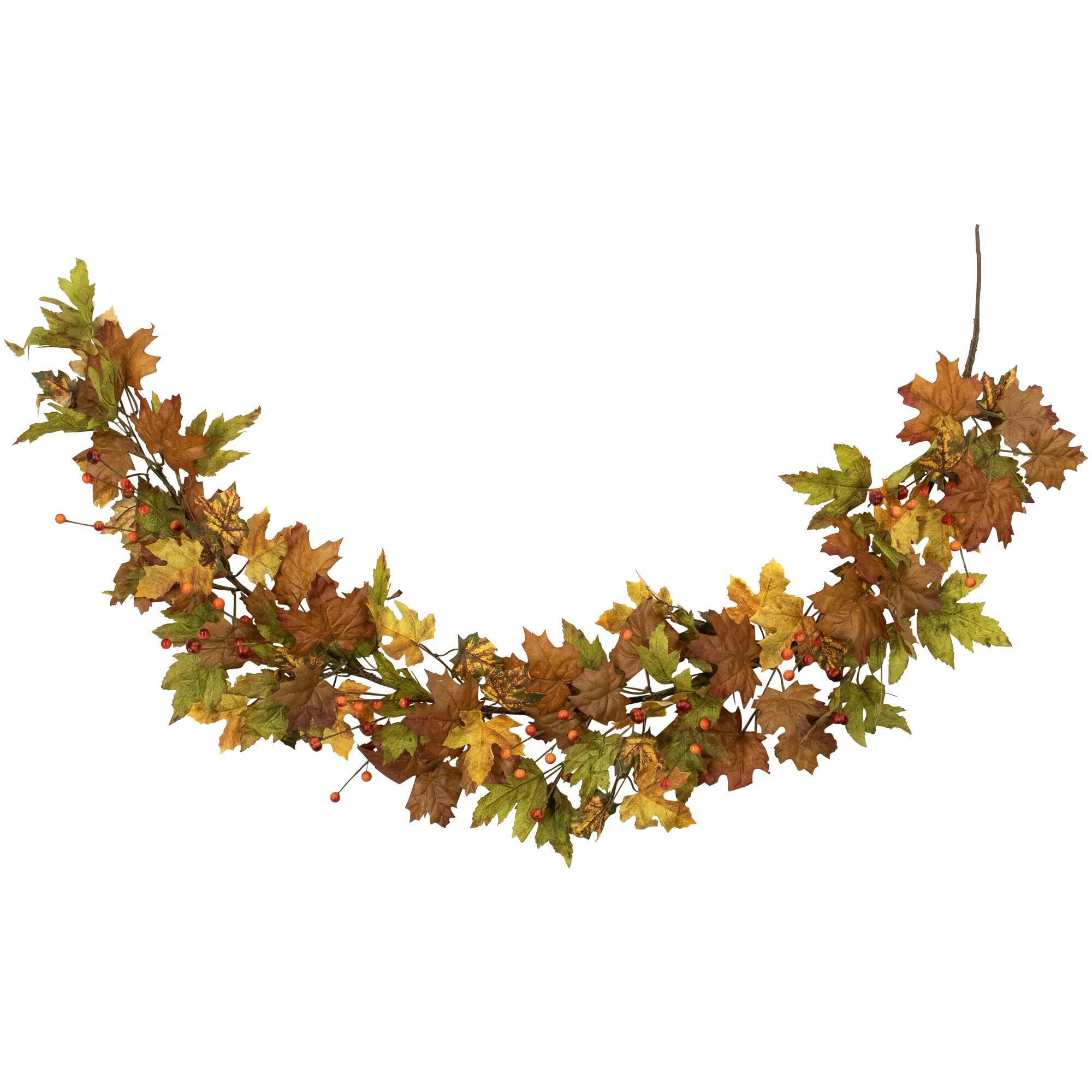 Northlight Maple Leaves and Berries Artificial Fall Harvest Garland 5 ...