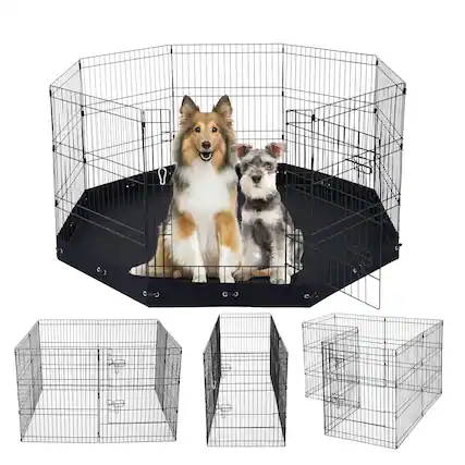 Front. VEVOR - Dog Playpen, 8 Pcs 30"H x 24"W Panels Foldable Metal Pet Exercise Pen, Dog Fence Indoor and Outdoor Pen with Door.