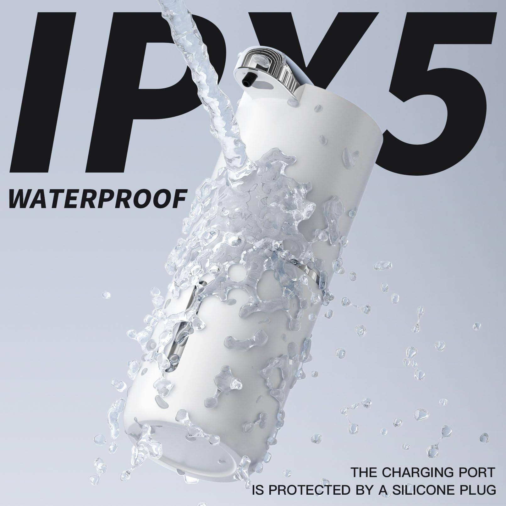 IPX5  
WATERPROOF  

THE CHARGING PORT IS PROTECTED BY A SILICONE PLUG