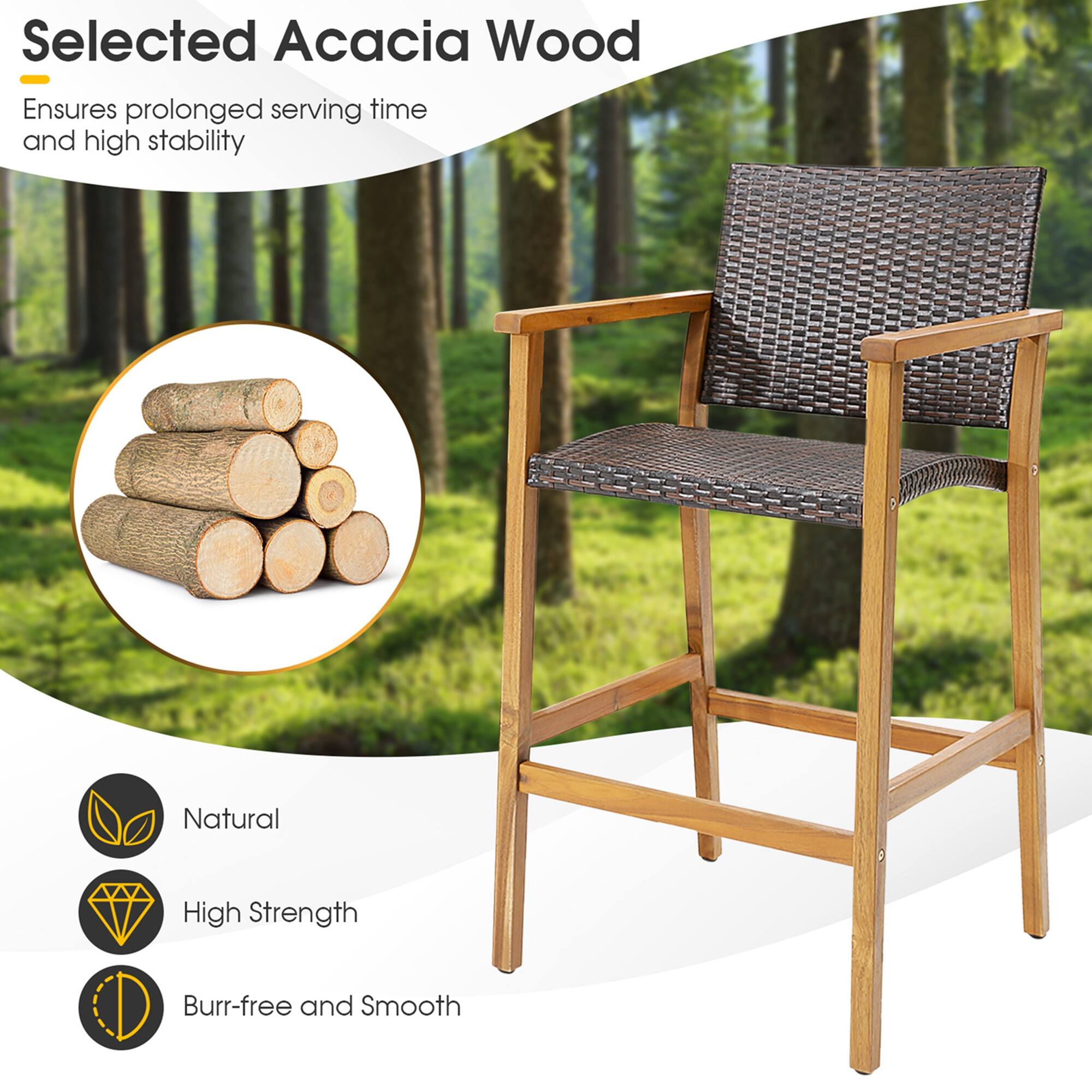Selected Acacia Wood

Ensures prolonged serving time and high stability

Natural

High Strength

Burr-free and Smooth