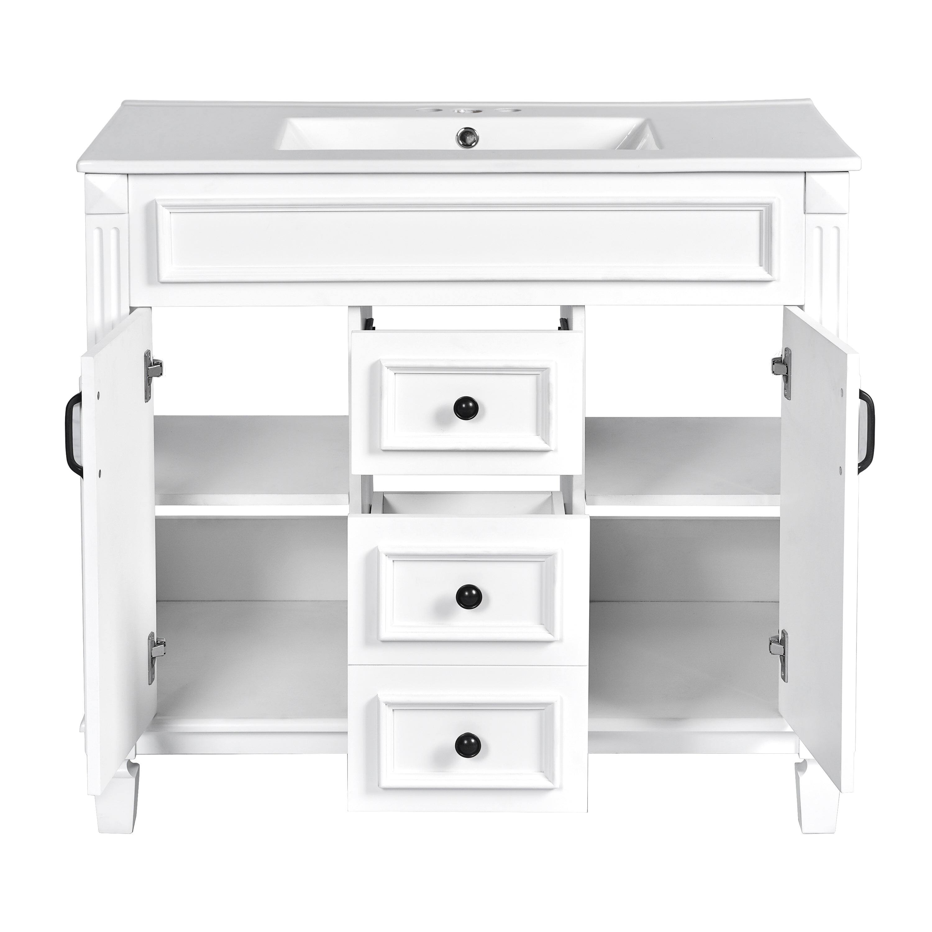 Alt View 9. Boyel Living - 36 Inch Bathroom Vanity with Ceramic Sink 2 Doors 2 Drawers White - White.