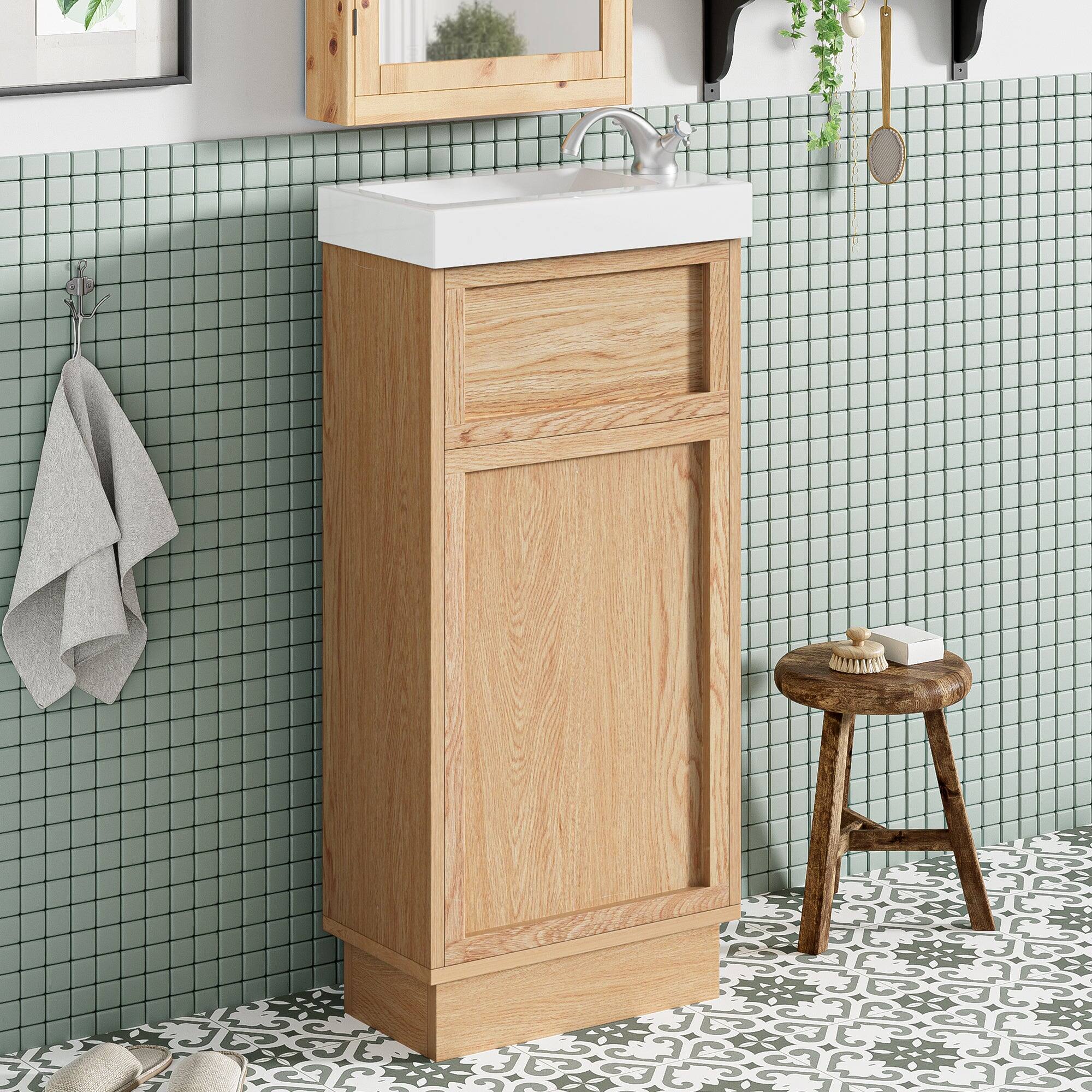 Alt View 4. Boyel Living - 15.75 Inch Rustic Bathroom Vanity with Resin Sink Adjustable Shelf and Reversible Door - Wood.