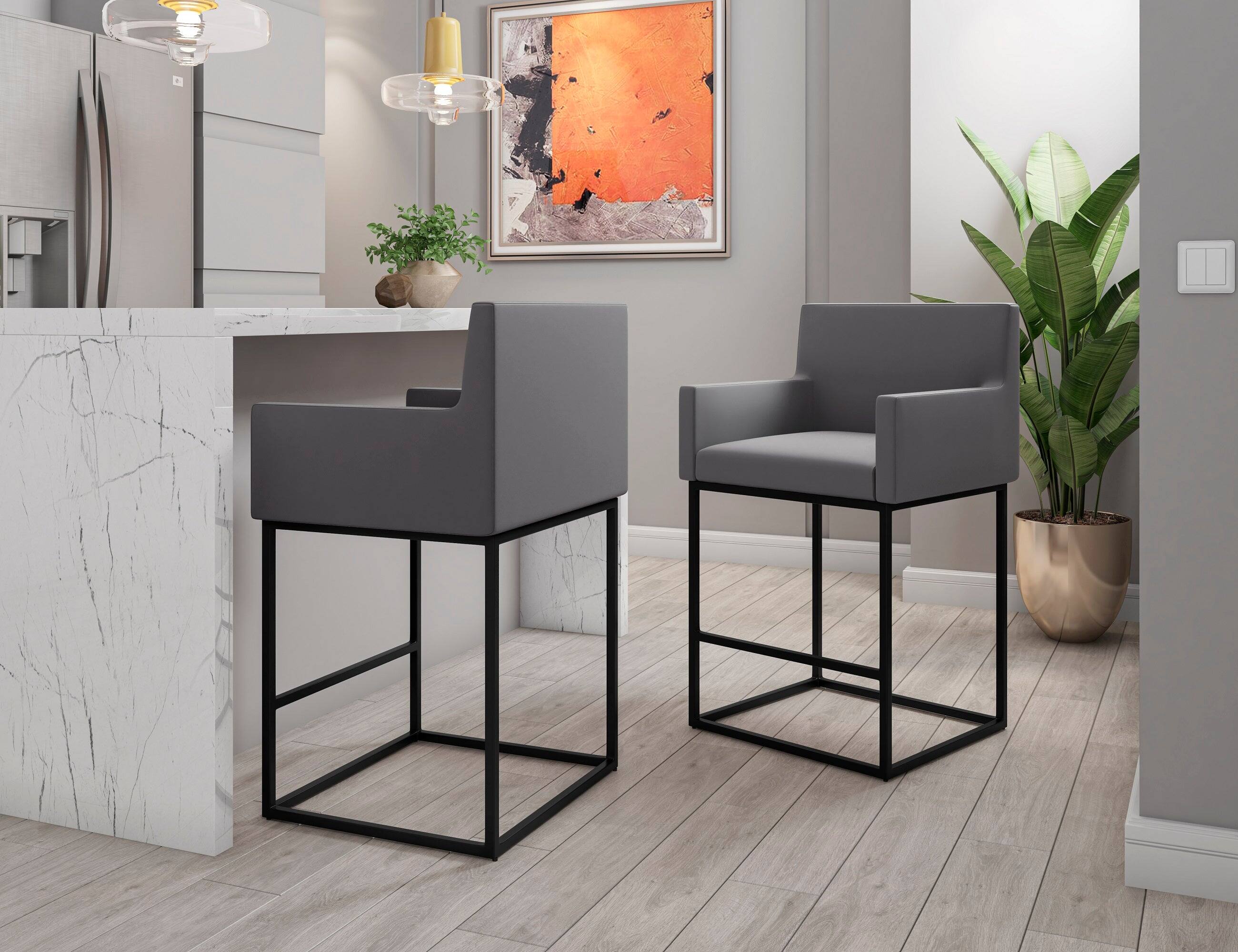 Angle. Manhattan Comfort - Ambassador Mid-Century Modern Metal Upholstered Counter Stool - Gray.
