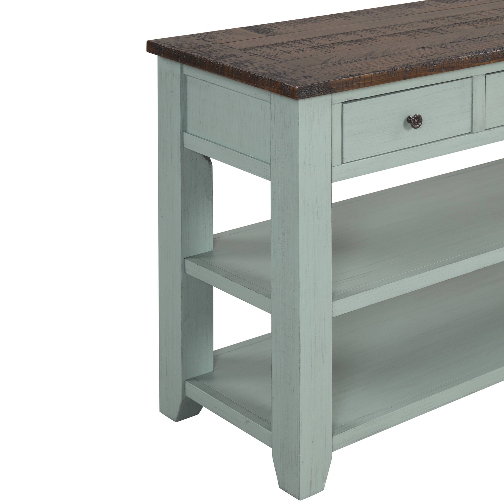 Alt View 5. GOODSILO - Solid Wood Console Table with Storage Drawers and Shelves for Entryway, Living Room, or Bedroom - Retro Blue.