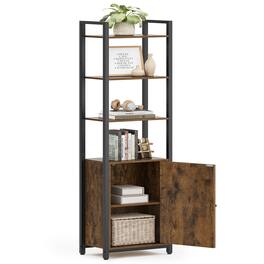Songmics Home - 6-Tier Bookcase, Tall Bookshelf with Door, Metal Frame, Adjustable Shelves, 24 x 40 x 159.5 cm, Living Room Bedroom - Rustic Brown and Ink Black