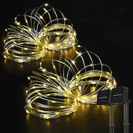 RTMB - Two 33-foot bundles of 100 LED solar copper string lights with eight modes - Warm White