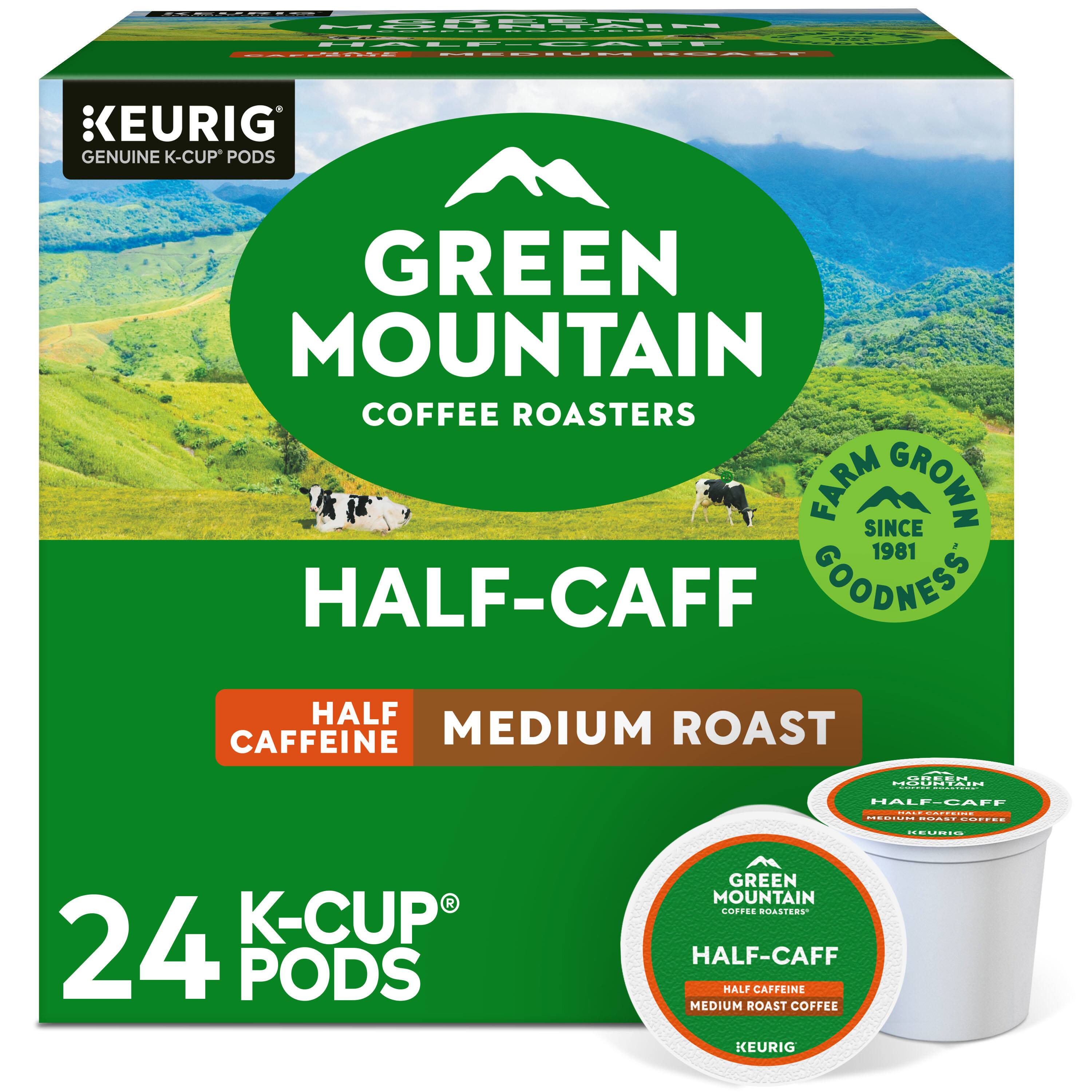 OE S5SSS. - HALF-CAFF NEPEINE - BOEEE KEURIG GENUINE K-CUP PODS GREEN MOUNTAIN COFFEE ROASTERS FARM SINCE GROWN 1981 HALF-CAFF COODNESS HALF CAFFEINE MEDIUM ROAST GREEN - 00D.E ...... HALF-CAFF Os P. | | ! ...... | K-CUP 24 PODS GREEN MOUNTAIN COFFEE ROASTERS HALF-CAFF HALF CAFFEINE MEDIUM ROAST COFFEE KEURIG