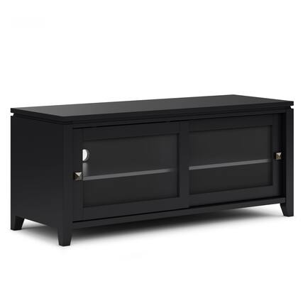 Front. Simpli Home - Cosmopolitan SOLID WOOD 48 inch Wide Contemporary TV Media Stand in Black For TVs up to 55 inches - Black.