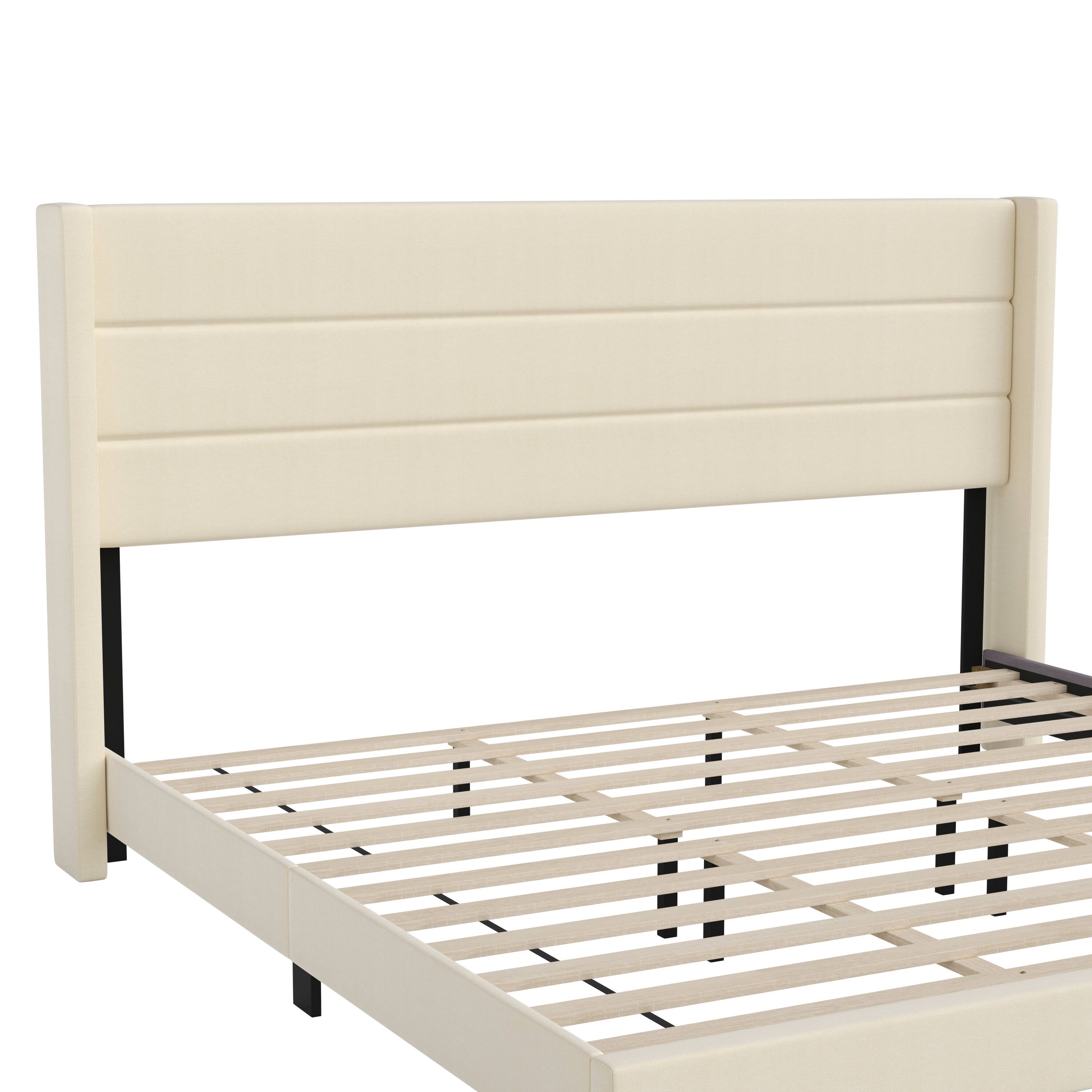 Alt View 10. Emma + Oliver - Upholstered Platform Bed with Wingback Headboard - Beige.