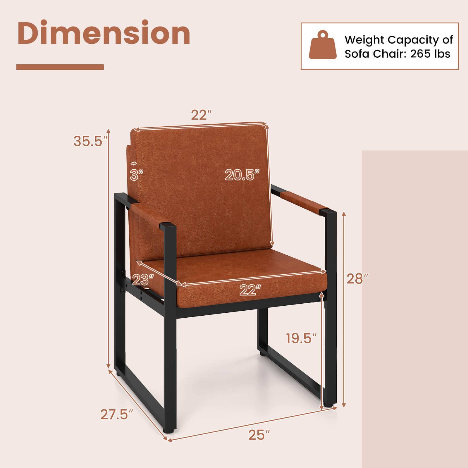 Dimension Weight Capacity of Sofa Chair: 265 lbs  
22" 35.5" 3" 20.5" 23" 22" 28" 19.5" 27.5" 25"