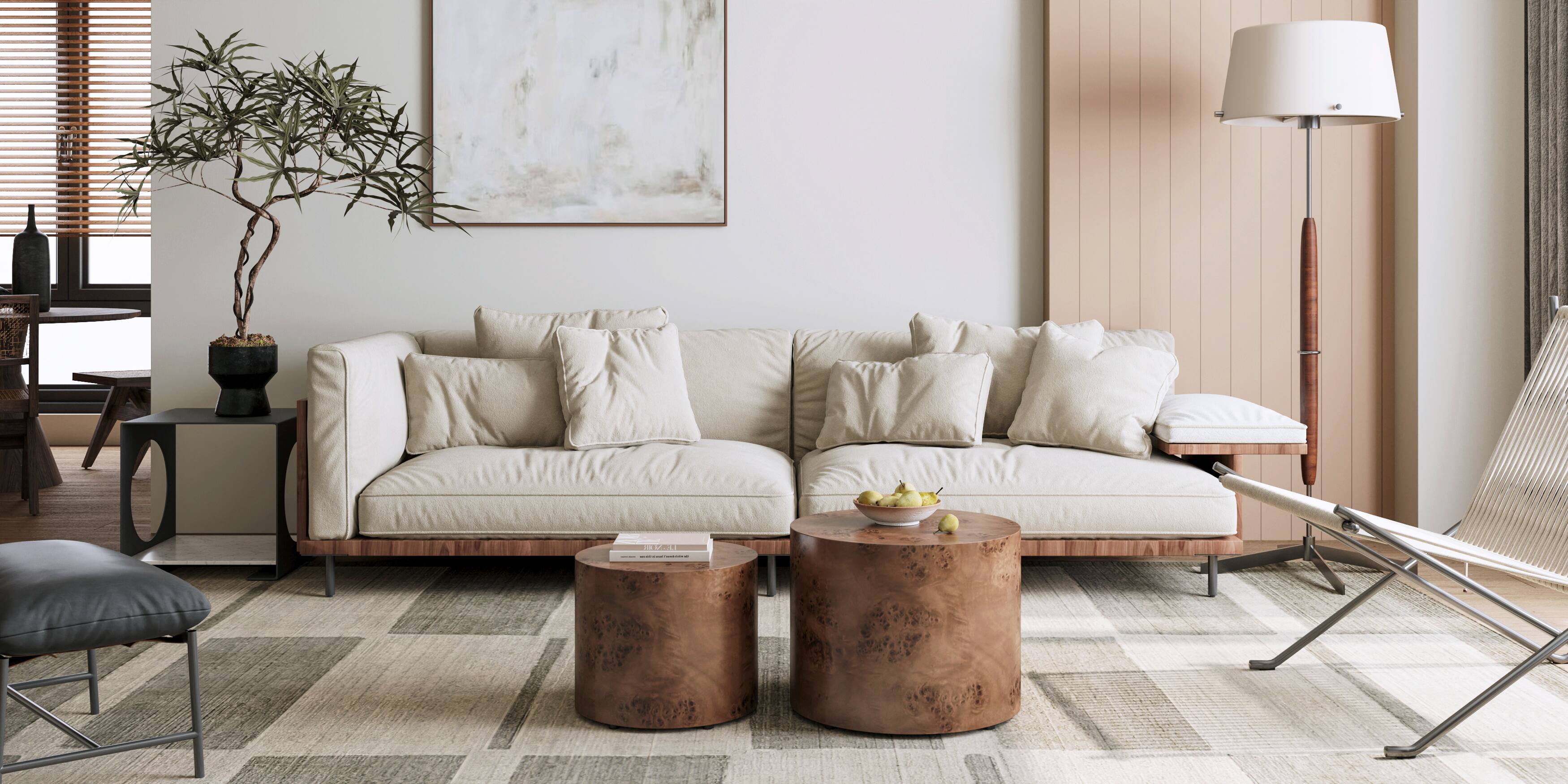 Alt View 4. Loheer - Loheer Nesting Coffee Table Set of 2 Modern Round Brown Burl Wood Circle Accent Tables for Small Spaces Living Room - Dark Brown.