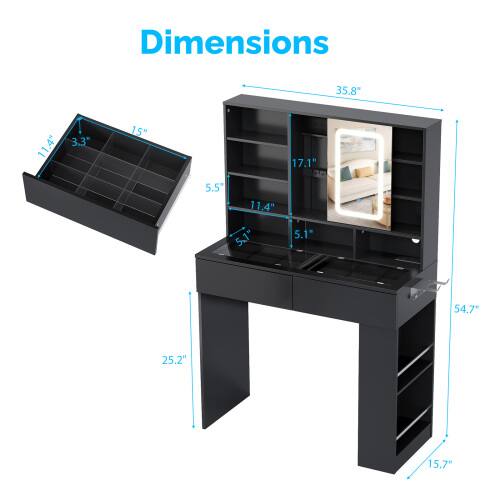 Dimensions: 35.8" x 11.4" x 3.3" x 15" x 17.1" x 5.5" x 11.4" x 5.1" x 5.1" x 54.7" x 25.2" x 15.7"