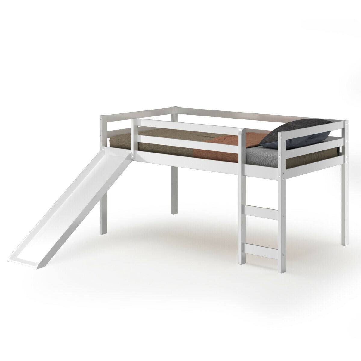 Alt View 1. Gymax - Gymax Twin Size Loft Bed with Slide Wood Low Sturdy Loft Bed Bedroom White - White.