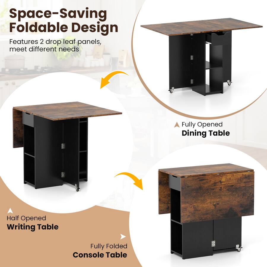 Openable Drawer Table Gymax Folding Dining Table w/2 Open Shelves & Drawer 2 Lockable ...
