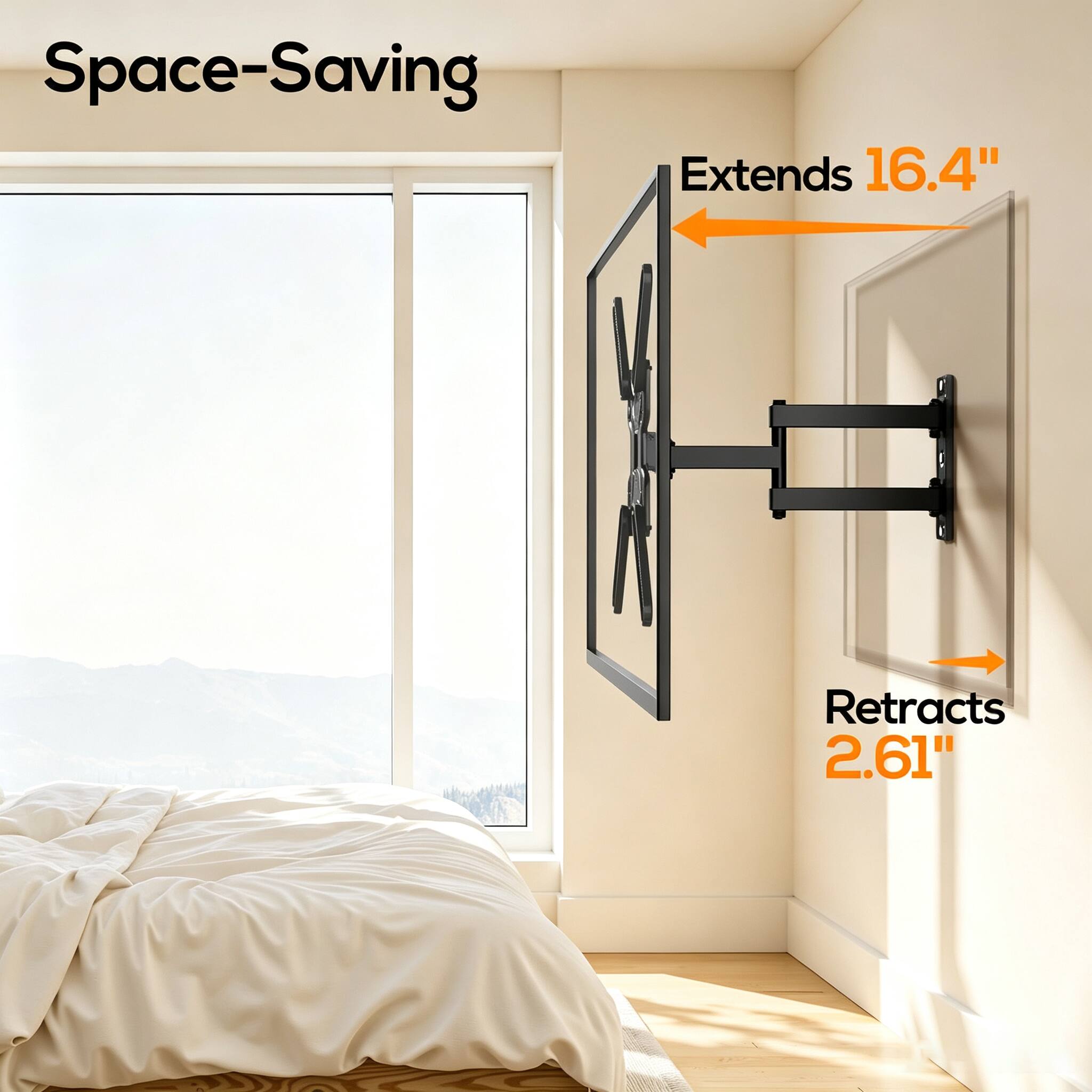Space-Saving  
Extends 16.4"  
Retracts 2.61"
