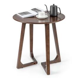Costway - 24" Round Side Table Solid Rubber Wood End Table Beside Sofa&Bed for Small Space - Brown