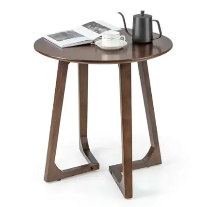 Front. Costway - 24" Round Side Table Solid Rubber Wood End Table Beside Sofa&Bed for Small Space Brown - Brown.