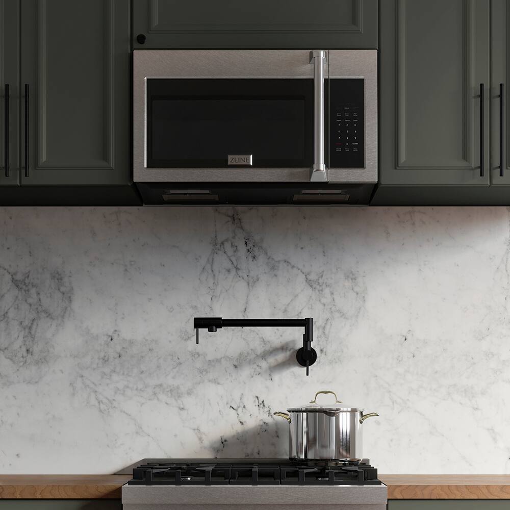 Back. ZLINE - ZLINE 30 in. 1.5 cu. ft. Over-The-Range Convection Microwave Oven in Satin Stainless Steel with Traditional Handle - Satin Stainless Steel.