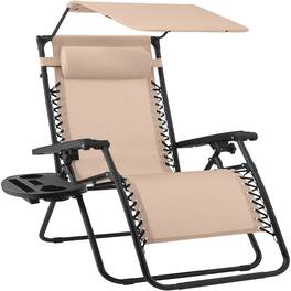 Best Choice Products - 30" Extra Wide Folding Zero Gravity Patio Lounge Chair w/Adjustable Canopy Shade - Beige