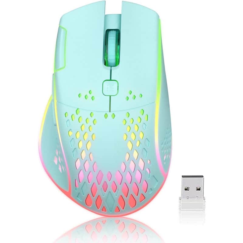 SKRAN - Wireless Gaming Mouse, Honeycomb Design with RGB Lights & Adjustable DPI-Silent Rechargeable for Gaming Office - PC Mac - Wireless - Blue