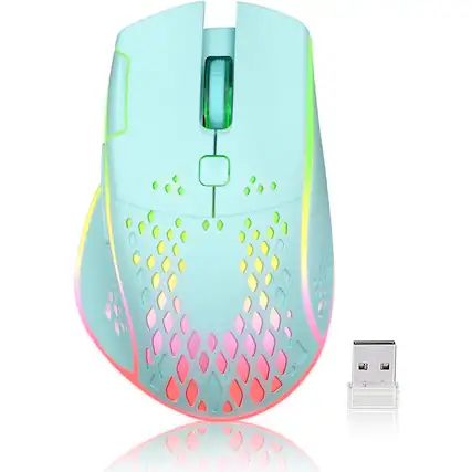 Front. SKRAN - Wireless Gaming Mouse, Honeycomb Design with RGB Lights & Adjustable DPI-Silent Rechargeable for Gaming Office - PC Mac - Blue.