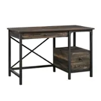 Sauder - Steel River Collection Rustic 2-Drawer Workstation - Carbon Oak - Front_Zoom