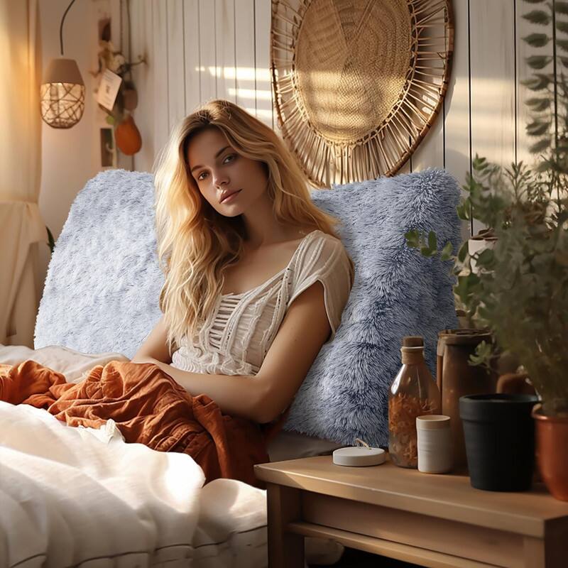 Angle. wowmax - Twin Blue Velvet Headboard Pillow - Wedge Reading Pillow for Sitting Up in Bed, Removable Cover - Blue.